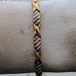 Vintage Designer Two Tone Solid 10K Yellow White Gold Stampato Tennis Bracelet